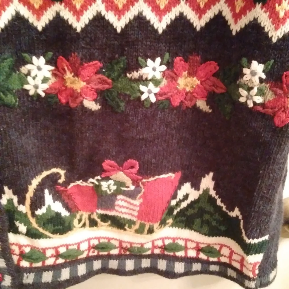 CHristmas vest Navy 3X Pre-owned Stocking Sleigh Poinsetta Embroidered … - Picture 6 of 14